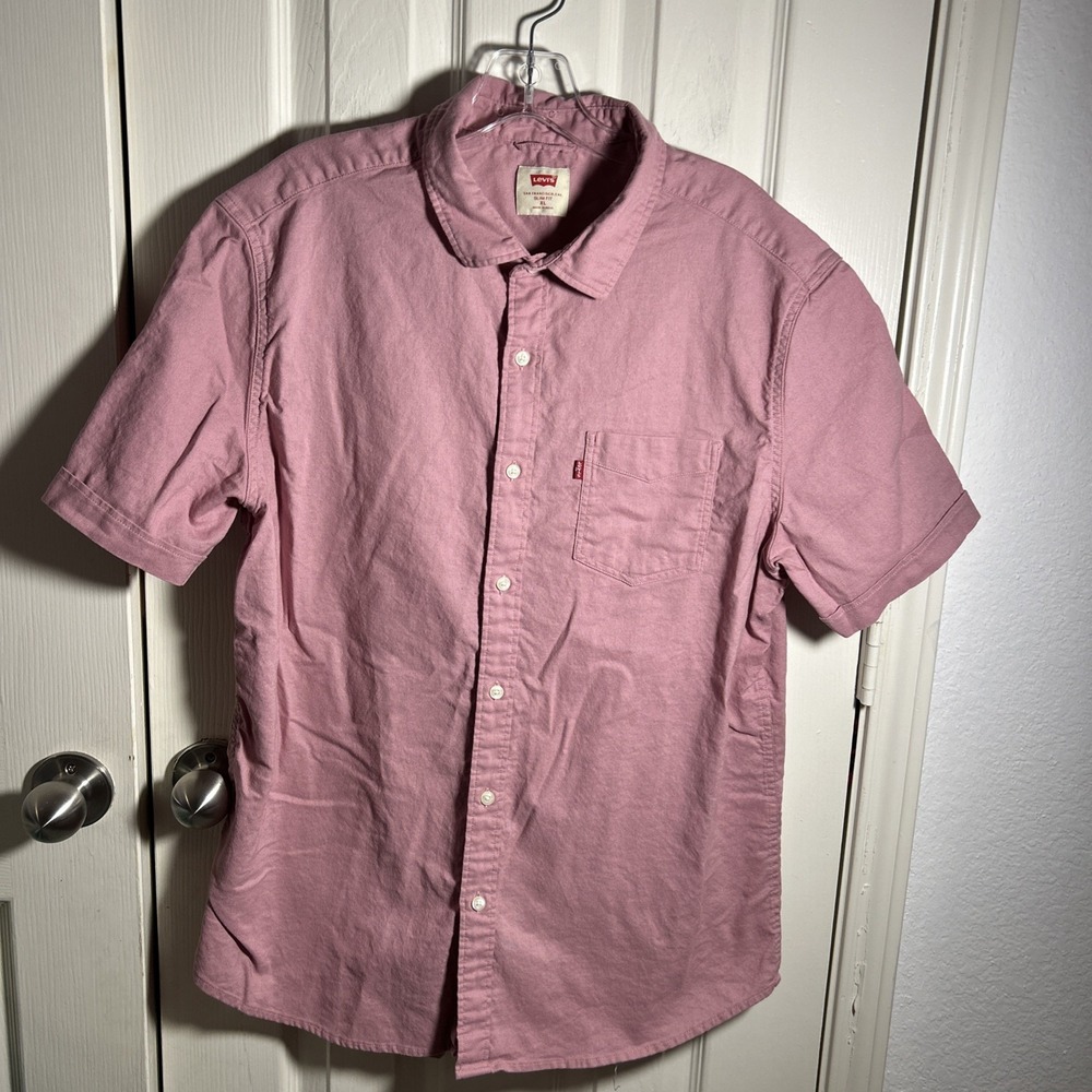 Levis Slim Fit Button Up Shirt Men S Pink Short Sleeve Collared Casual Workwear